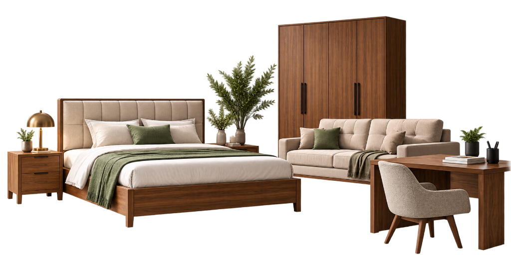 Al Wahid Modern Furniture Suite (Bed, Wardrobe, Sofa, Desk, Chair)